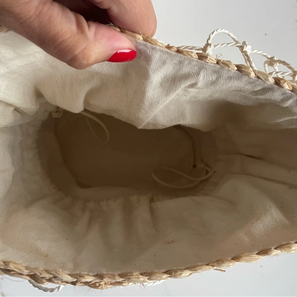 J. Crew Straw Tote with White Macrame Overlay
